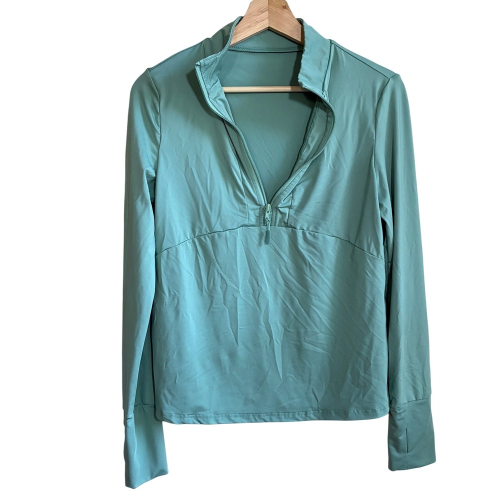 Shein Quarter Zip Pullover Large Teal Green Womens Thumbhole Athletic Top